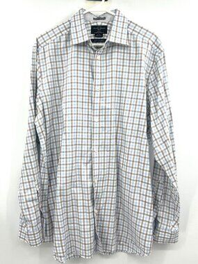Black Brown 1826 Blue Brown Plaid Button Up Shirt Men's 17-36